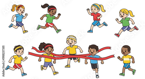Illustration Of Diverse Children Participating In A Lively And Energetic Racing Competition