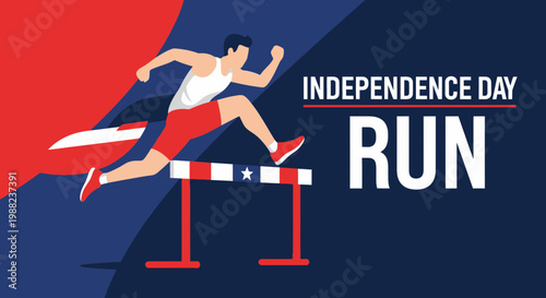 Independence Day Hurdle Race Illustration Celebrating Patriotism, Freedom, And American Spirit