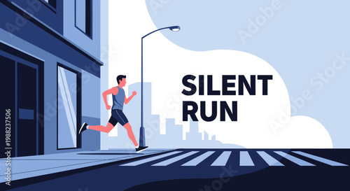 Illustration Of Man Running On A Street In The City During A Silent Run Exercise