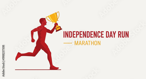 Independence Day Marathon Run: Champion in Silhouette Celebrating Victory with a Trophy