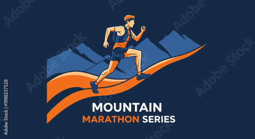 Illustration Of Man Running Uphill For Mountain Marathon Series With Artistic Depiction