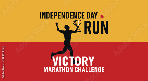 Independence Day Marathon Run: Victory Challenge Celebration in Bold Colors and Dynamic Design