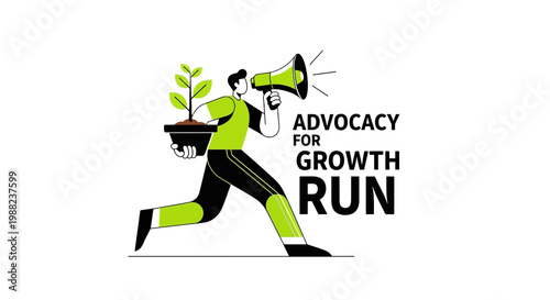 Illustration Of Person Advocating For Growth And Sustainability With Green Accents