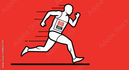 Illustration Of Running Athlete With Bib On A Racing Track And A Red Background