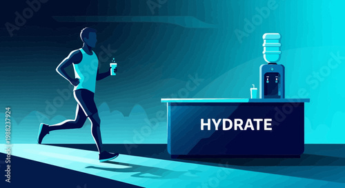 Illustration Of Running Man Hydrating Near Water Cooler With Hydrate Sign
