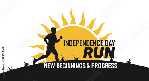 Independence Day Run Celebrated With Silhouette Of Runner And Bright Sun Design