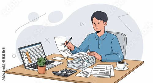 Businessman working at office desk.