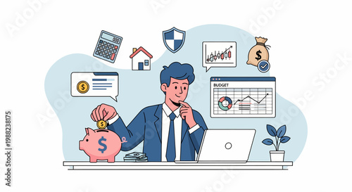 Businessman Saving Money In Office.