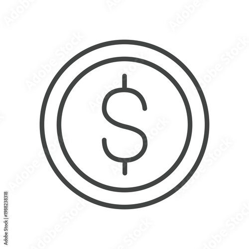 Simple Outline Dollar Coin Isolated on White Finance Icon