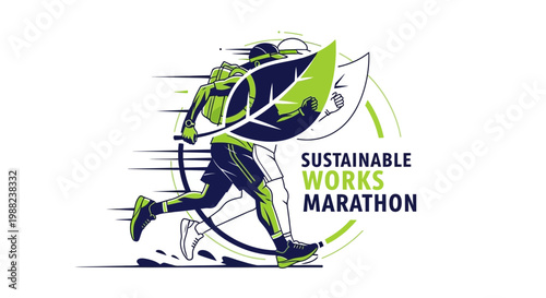 Illustration Representing Sustainable Marathon Event with Leaf and Runner Running Fast