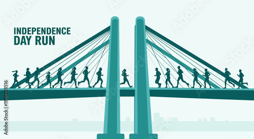 Independence Day Run: Silhouetted Runners Racing Across a Grand Bridge in Celebration