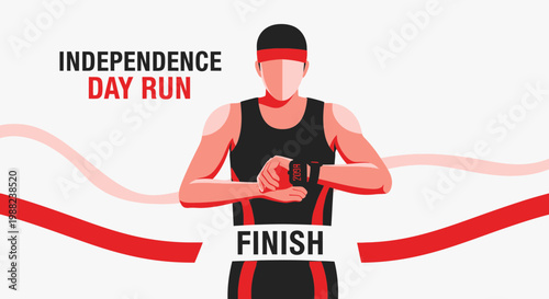Independence Day Run: Athlete Reaching Finish Line, Time Check, Celebrate Freedom Effort