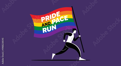 Inclusive Celebration Of Pace And Pride, Featuring A Runner With Rainbow Flag On Purple