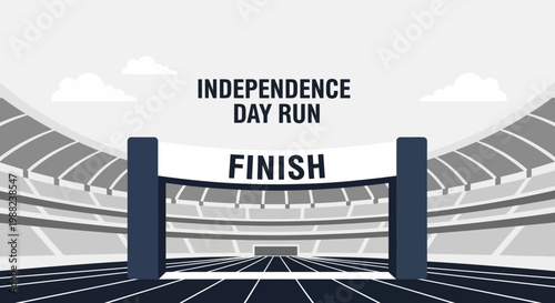 Independence Day Run: Stadium Scene Depicting a Patriotic Finish Line With Clouds Overlooking