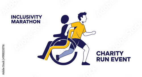 Inclusive Marathon Logo Depicting Two People Running Together for Charity Event