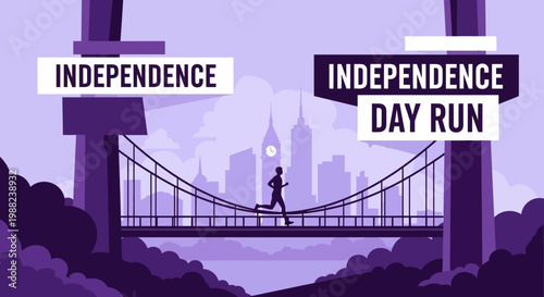 Independence Day Run Conceptualized with a Runner in Front of a City Skyline Illustration