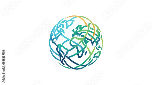 Abstract globe illustration representing the world with colorful lines and shapes.