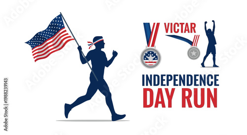 Independence Day Runner With American Flag Symbolizes Celebration And Victory Achievement