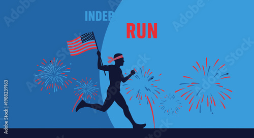 Independence Day Runner, Celebrating Freedom and Patriotism with American Flag and Fireworks