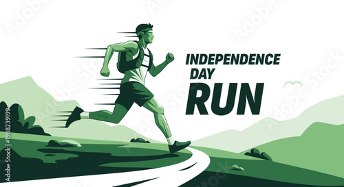 Independence Day Running Event Depicting Concept, Motion and Freedom In Green Tones
