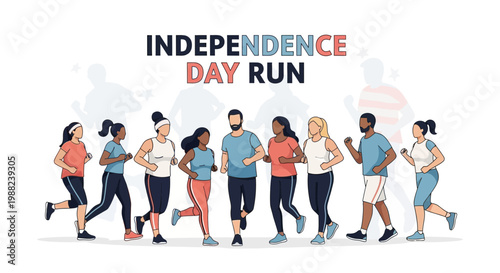 Independence Day Run: Diverse Group Of People Joyfully Running Together On A Celebratory Day