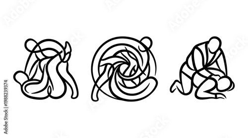 Abstract Line Art Depicting Martial Arts Techniques and Movements.