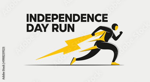 Independence Day Run: Dynamic Runner Silhouette with Lightning Bolt Graphic Design