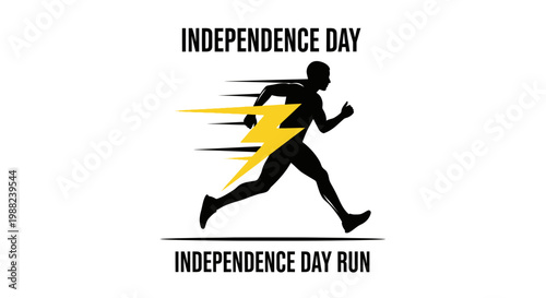 Independence Day Run: Dynamic Silhouette of Runner with Lightning Bolt Symbol