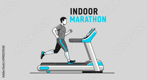Indoor Marathon: Energetic Runner Training On Modern Treadmill With Dynamic Illustration