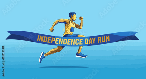 Independence Day Run: Illustration Depicting Athlete Sprinting Across Finish Line