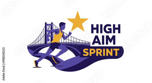 Inspiring Athlete Sprinting Towards Goal Under Golden Star and Iconic Bridge Crossing