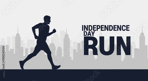 Independence Day Run Silhouette Amidst City Skyline Celebration Event Announcement
