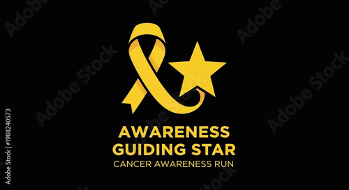 Inspiring Cancer Awareness Run Logo Design Featuring a Bright Star And Elegant Ribbon Graphic