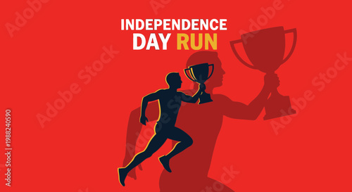 Independence Day Run Silhouette: Celebration Of Freedom With Triumph Trophy on Red
