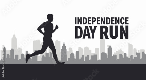 Independence Day Run Silhouette: Cityscape Marathon Runner Celebrating Freedom and Patriotism