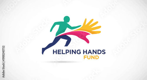 Inspiring Charity Logo of a Runner Handing Assistance to a Larger Open Hand Giving,