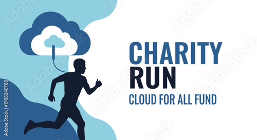 Inspiring Charity Run Depicting a Cloud Connection and Silhouette, Fundraising Concept