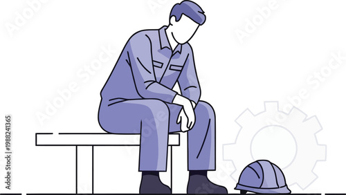 Worker resting on bench isolated on transparent background construction illustration