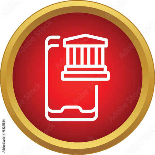 Smartphone displaying bank building symbol, showing digital financial services