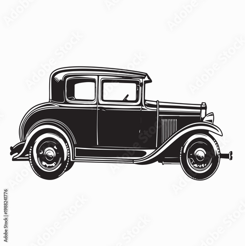 Classic Vintage Car Illustration in Black and White Vector Style