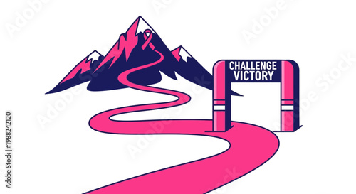 Inspiring Journey: Pathway to Challenge Victory Represented in Mountain Climb and Achievement