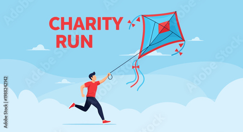 Joyful Person Flying A Kite During Charity Run Event