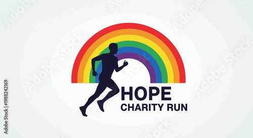Inspiring Charity Run Symbolizing Hope, Colorful Rainbow, And Athletic Perseverance