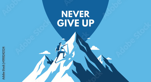Inspiring Climbing Illustration Of A Person Reaching The Summit With Encouraging Words