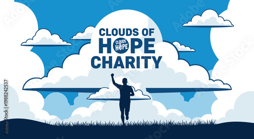 Inspiring Clouds Of Hope Charity Concept With A Runner Silhouette And A Heavenly Sky