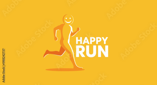 Joyful Runner Logo Suggesting Fitness and Happiness on a Vibrant Yellow Background