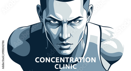 Intense Gaze of a Focused Man, Strong Expression, Athleticism, Determination