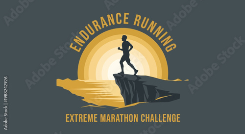 Inspiring Endurance Running Art with Dramatic Cliff Silhouette Ready for the Marathon