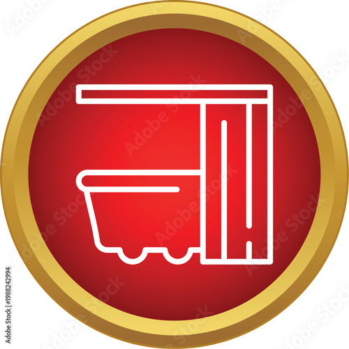 Bathtub and shower curtain line icon representing hygiene and bathroom design