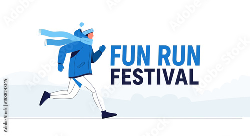 Invigorating Fun Run Festival Illustration Depicting a Person Running Outdoors in Cold Weather Event
